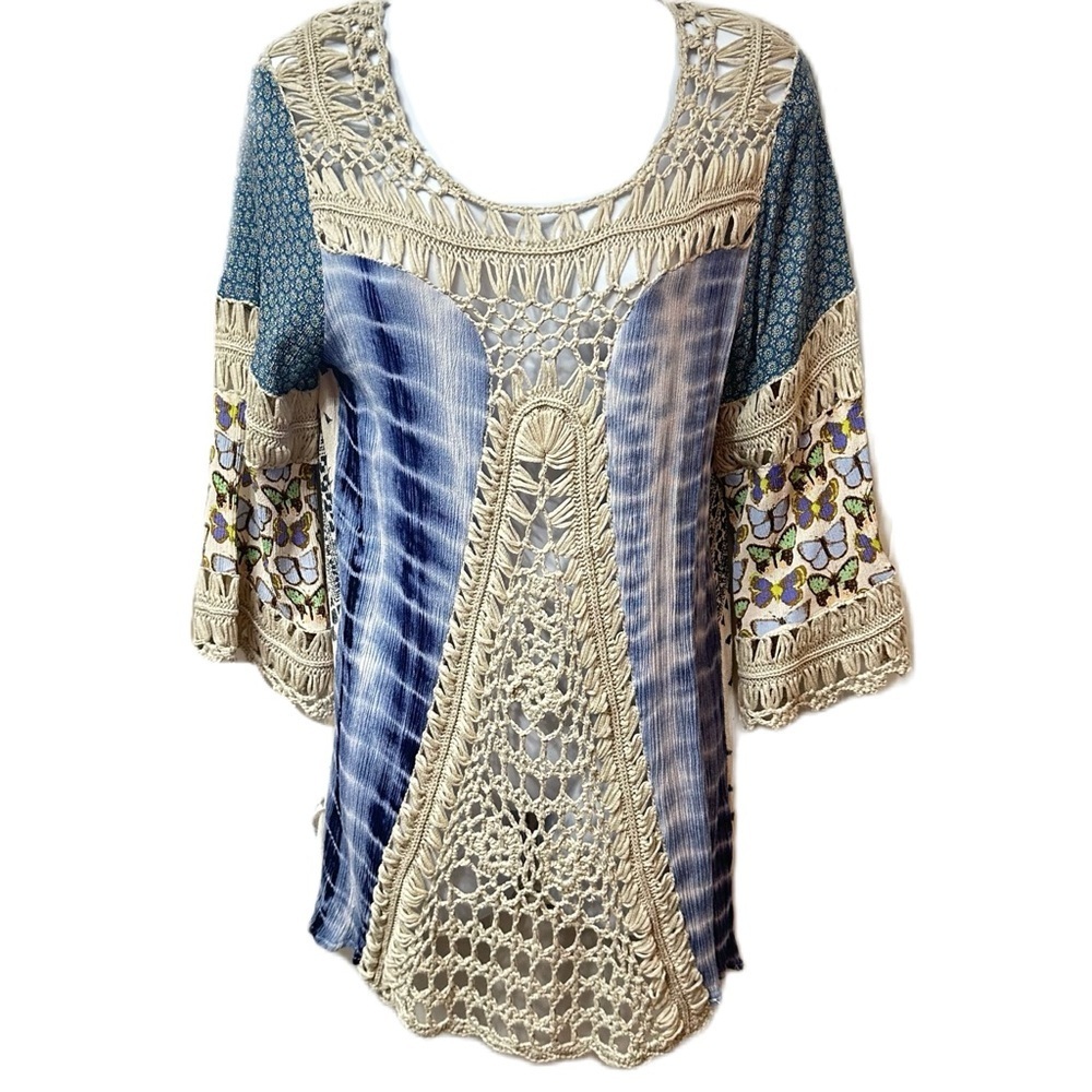 John‎ Mark Boho Crochet Butterfly Blouse Size Medium Top - Picture 13 of 16